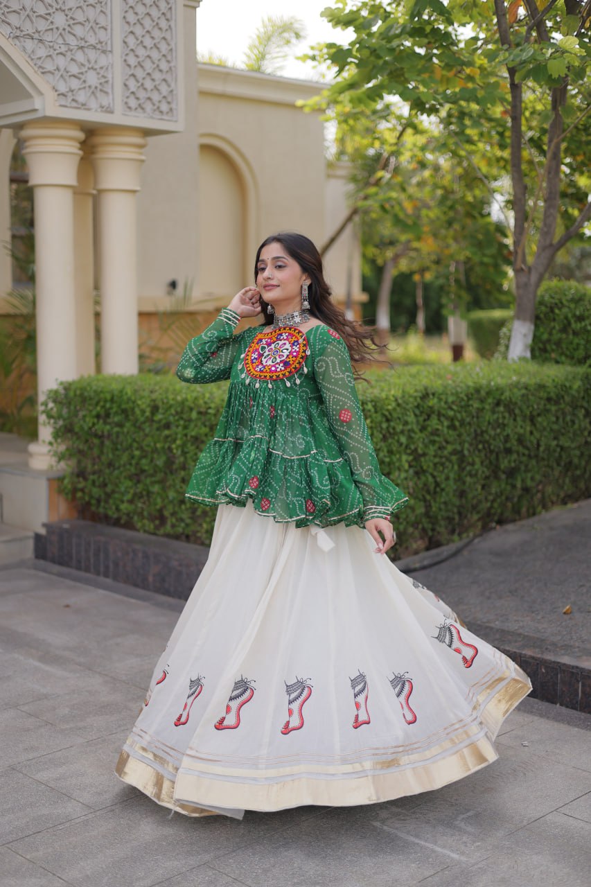 Navratri Kora Cotton Lehenga Choli with Bandhani Top