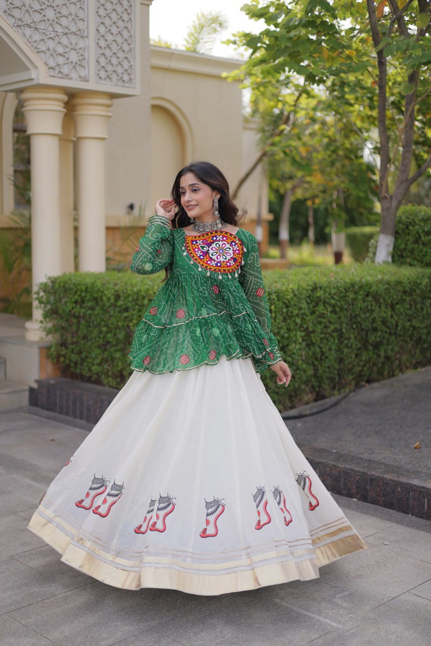 Navratri Kora Cotton Lehenga Choli with Bandhani Top