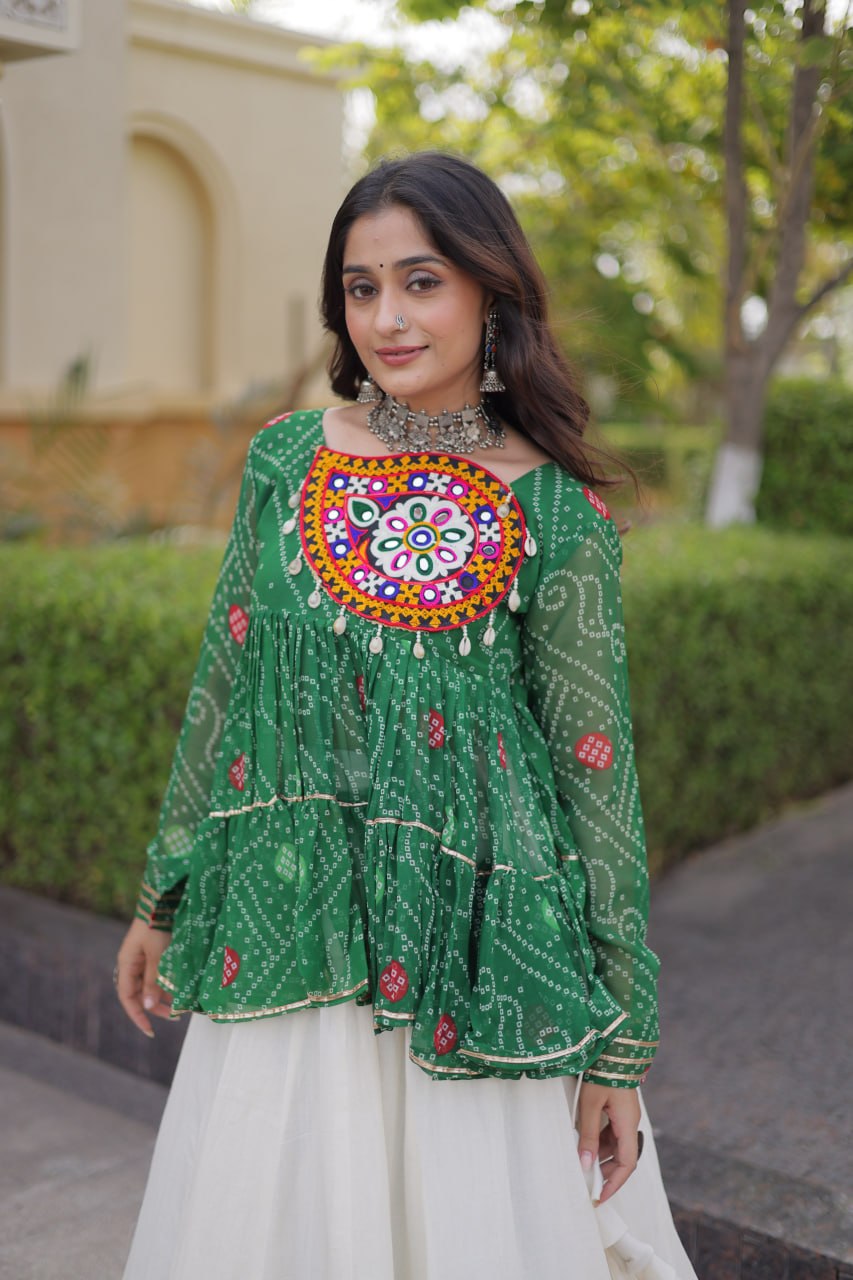 Navratri Kora Cotton Lehenga Choli with Bandhani Top