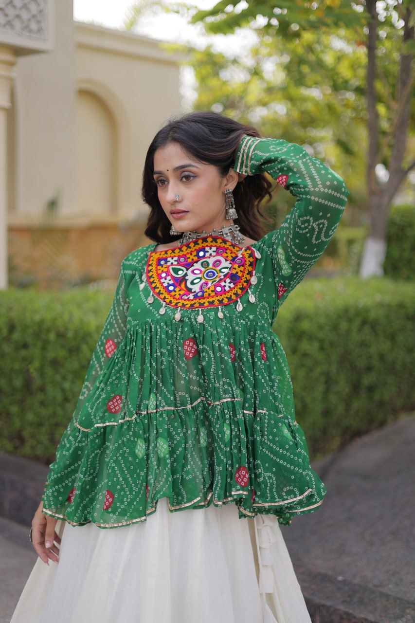 Navratri Kora Cotton Lehenga Choli with Bandhani Top