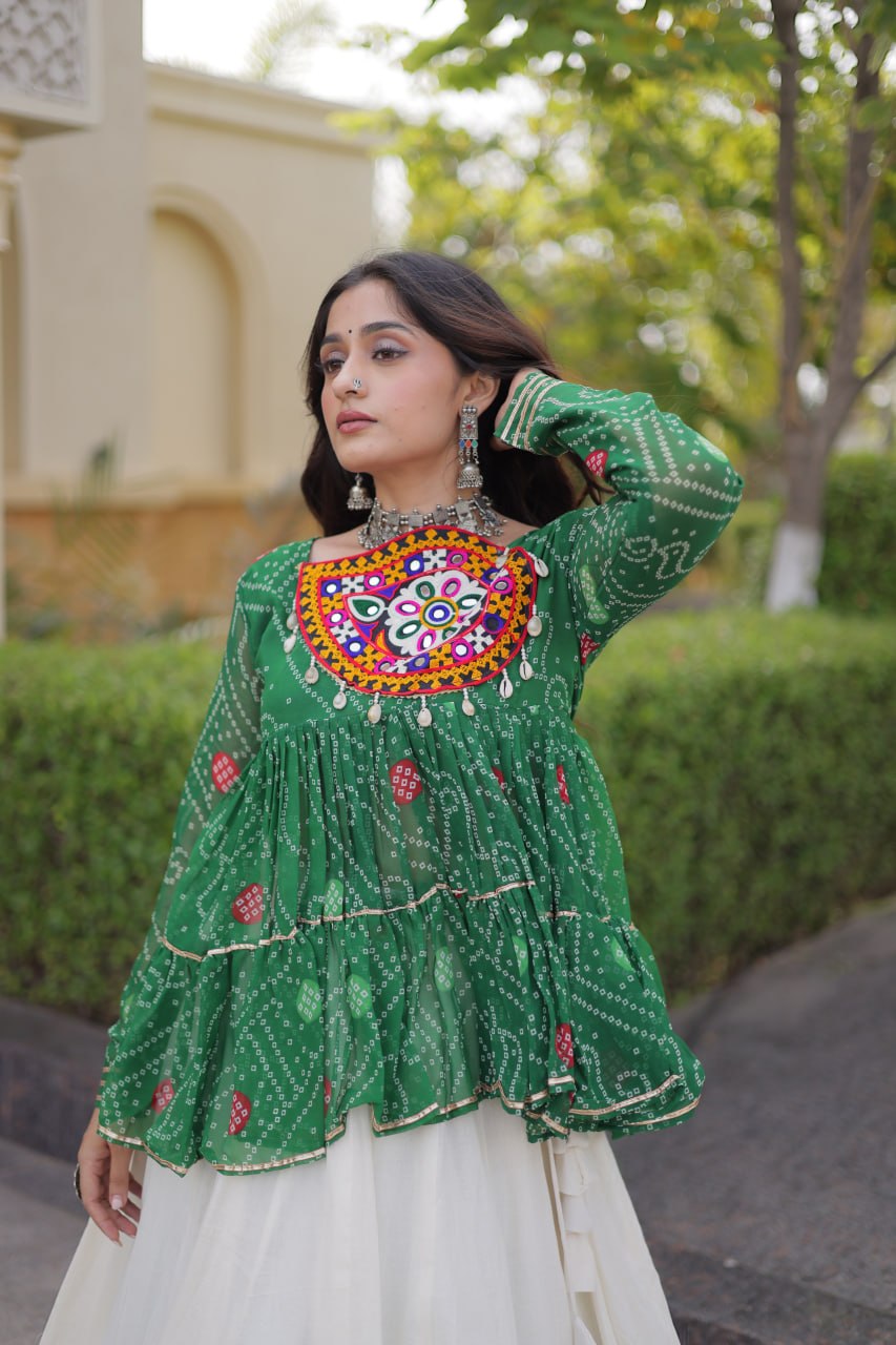 Navratri Kora Cotton Lehenga Choli with Bandhani Top