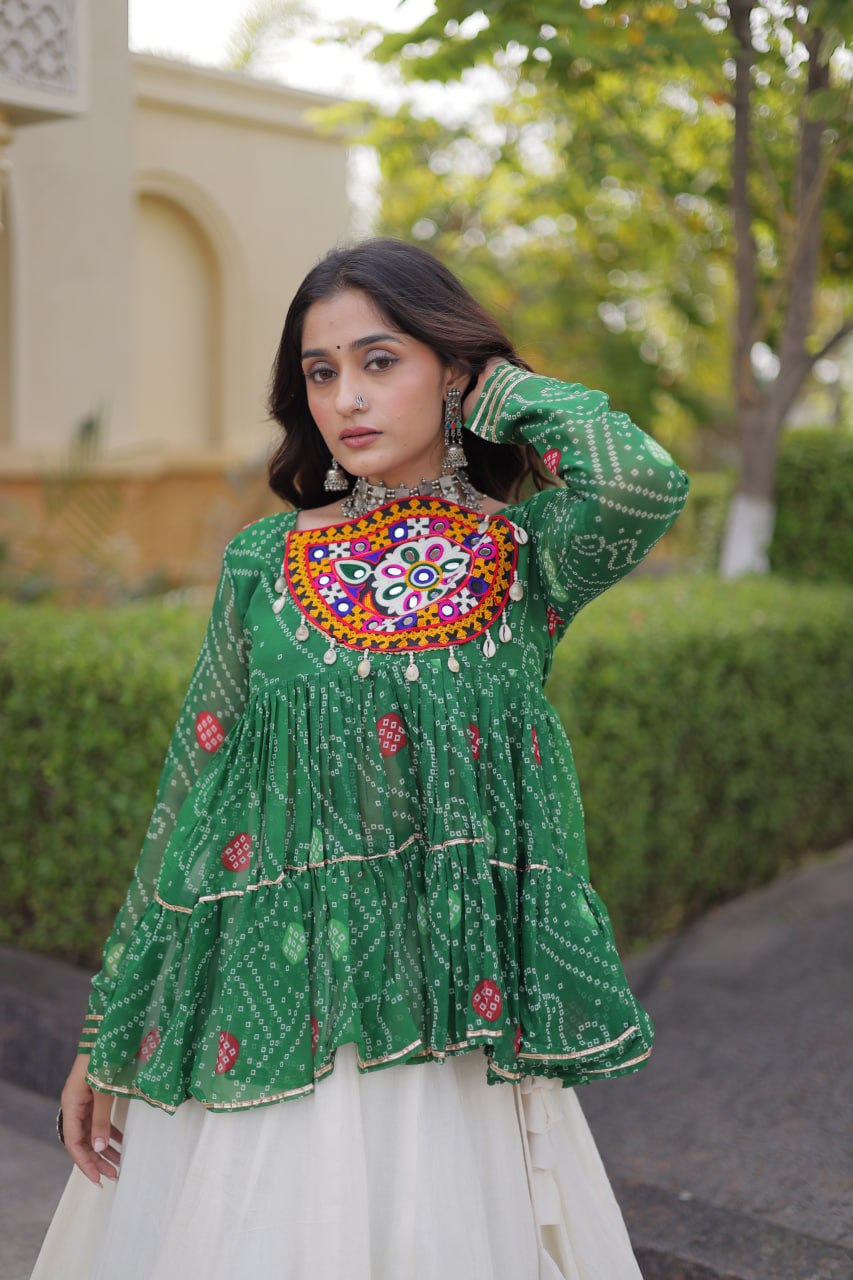 Navratri Kora Cotton Lehenga Choli with Bandhani Top