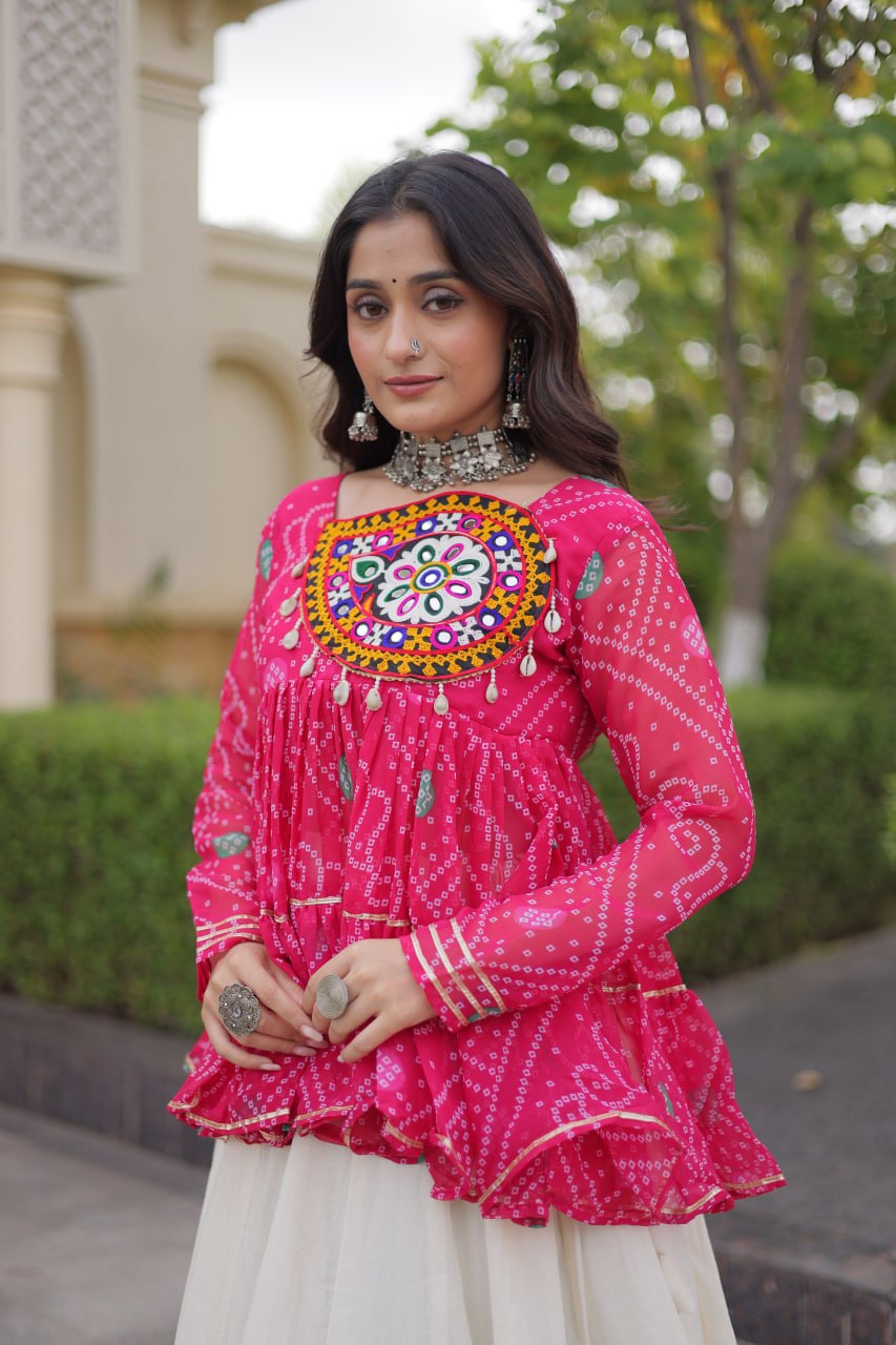 Navratri Kora Cotton Lehenga Choli with Bandhani Top