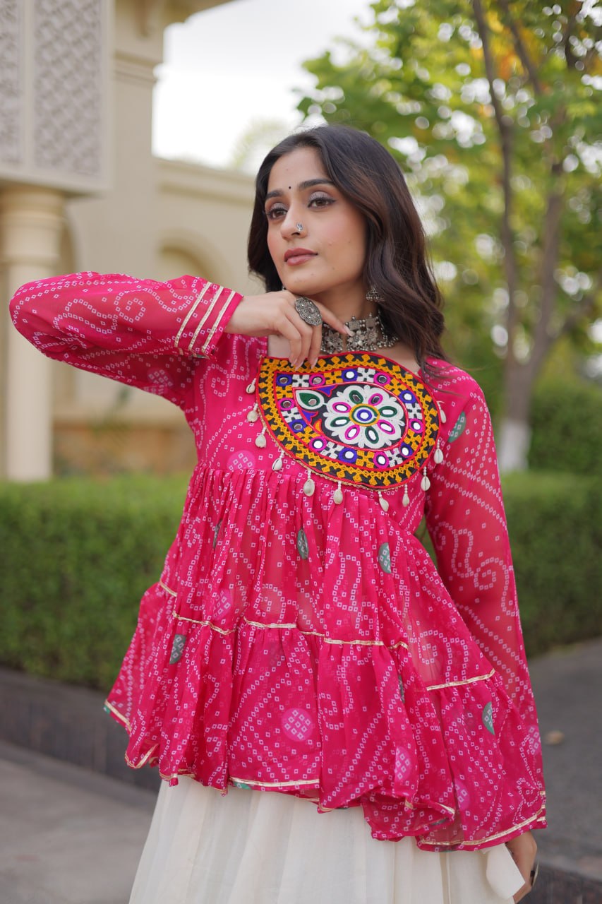 Navratri Kora Cotton Lehenga Choli with Bandhani Top