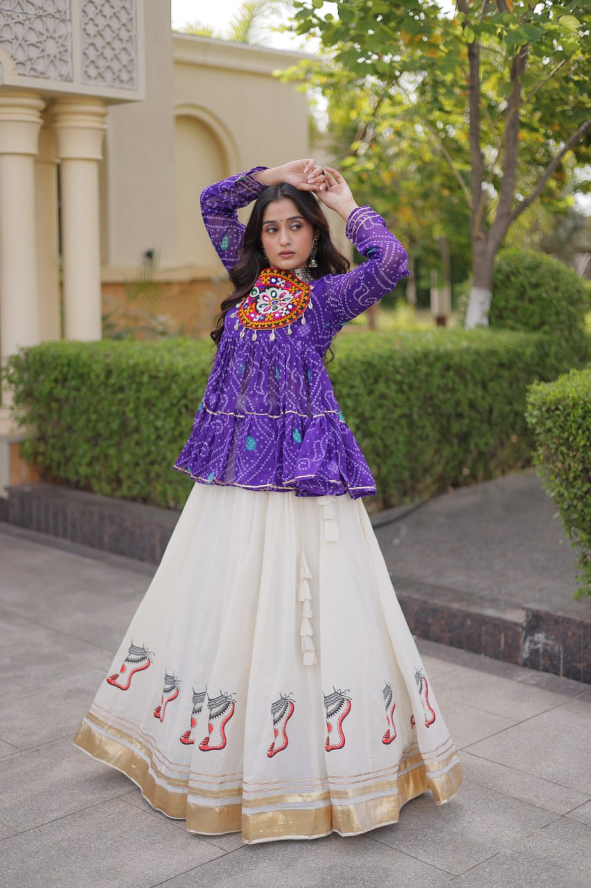Navratri Kora Cotton Lehenga Choli with Bandhani Top