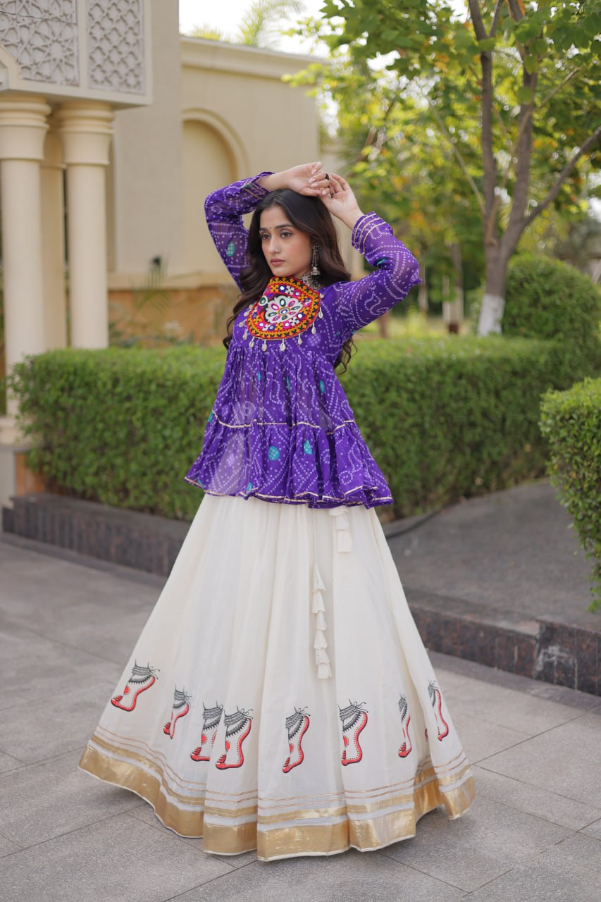Navratri Kora Cotton Lehenga Choli with Bandhani Top