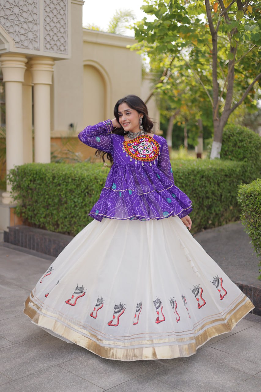 Navratri Kora Cotton Lehenga Choli with Bandhani Top
