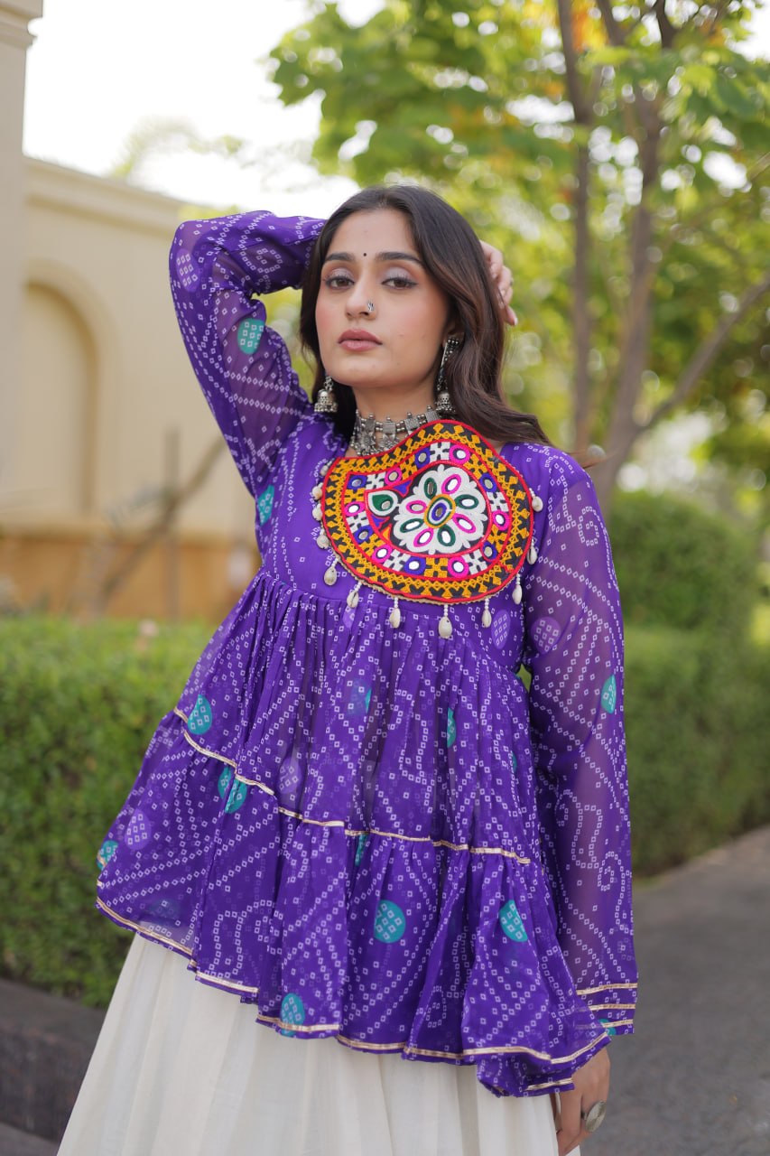 Navratri Kora Cotton Lehenga Choli with Bandhani Top