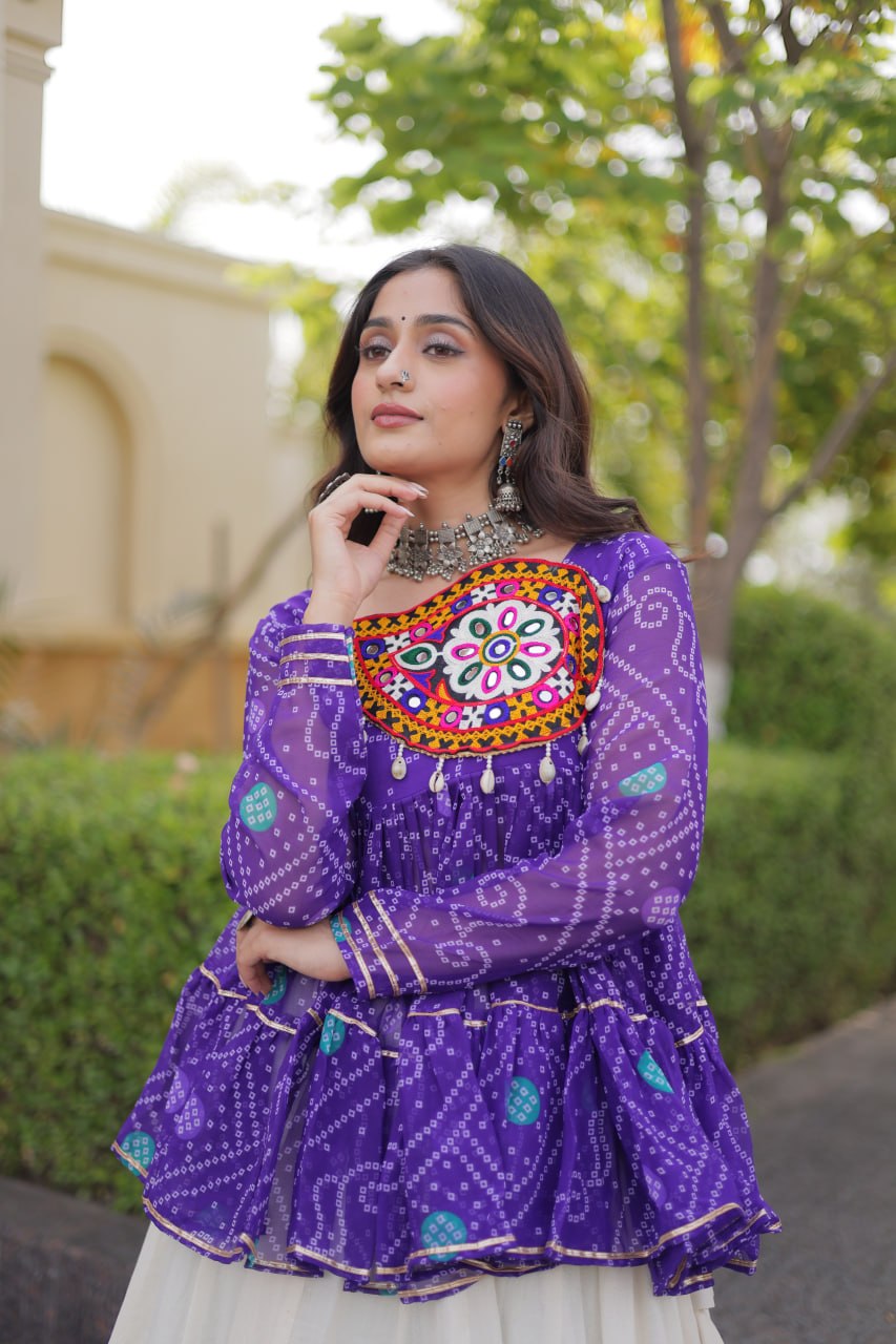 Navratri Kora Cotton Lehenga Choli with Bandhani Top