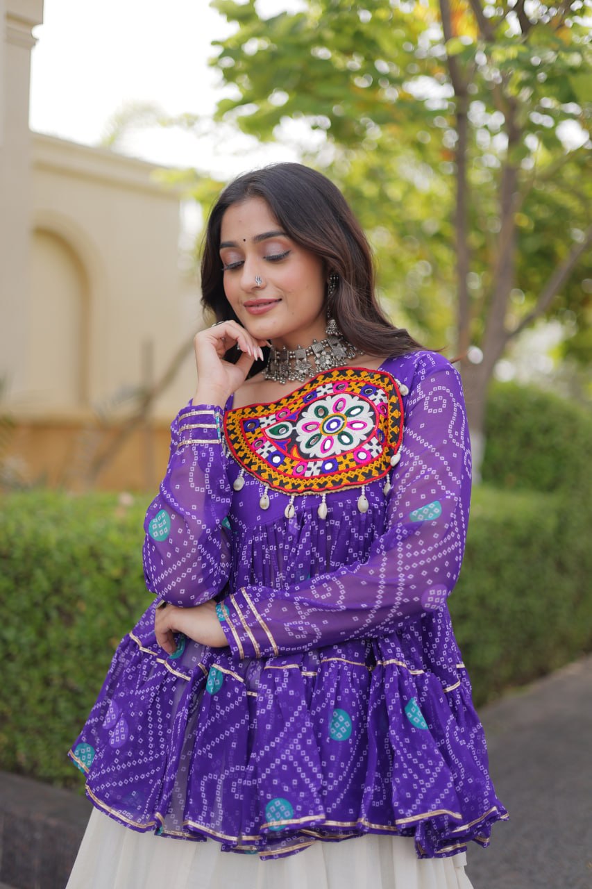 Navratri Kora Cotton Lehenga Choli with Bandhani Top