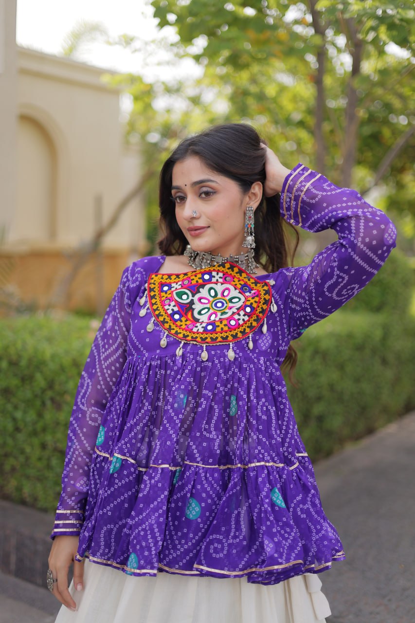 Navratri Kora Cotton Lehenga Choli with Bandhani Top