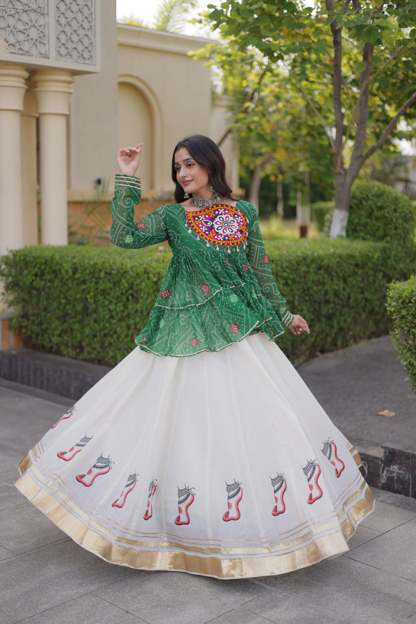 Navratri Kora Cotton Lehenga Choli with Bandhani Top