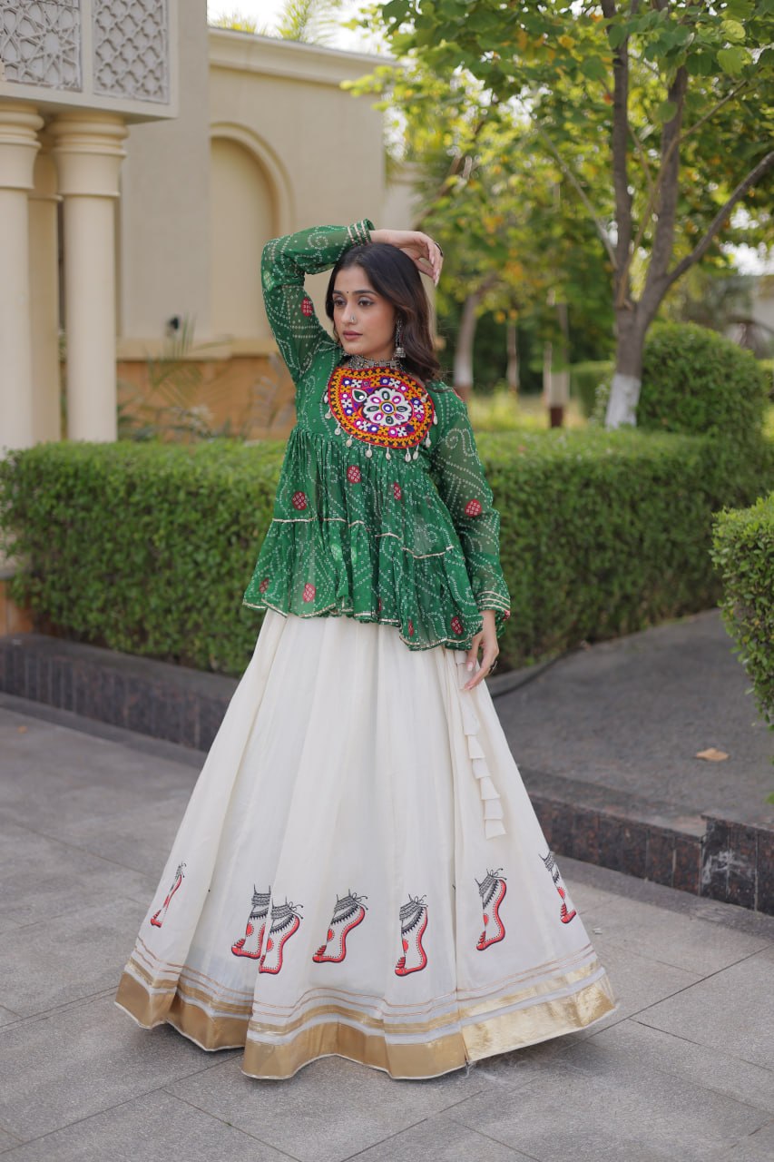 Navratri Kora Cotton Lehenga Choli with Bandhani Top