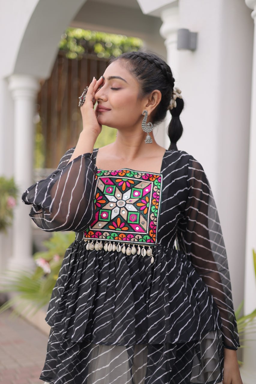 Navratri Kora Cotton Lehenga Choli with Laheriya Print Top