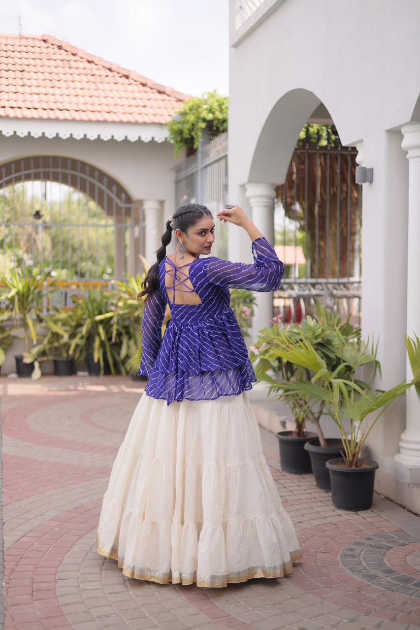 Navratri Kora Cotton Lehenga Choli with Laheriya Print Top