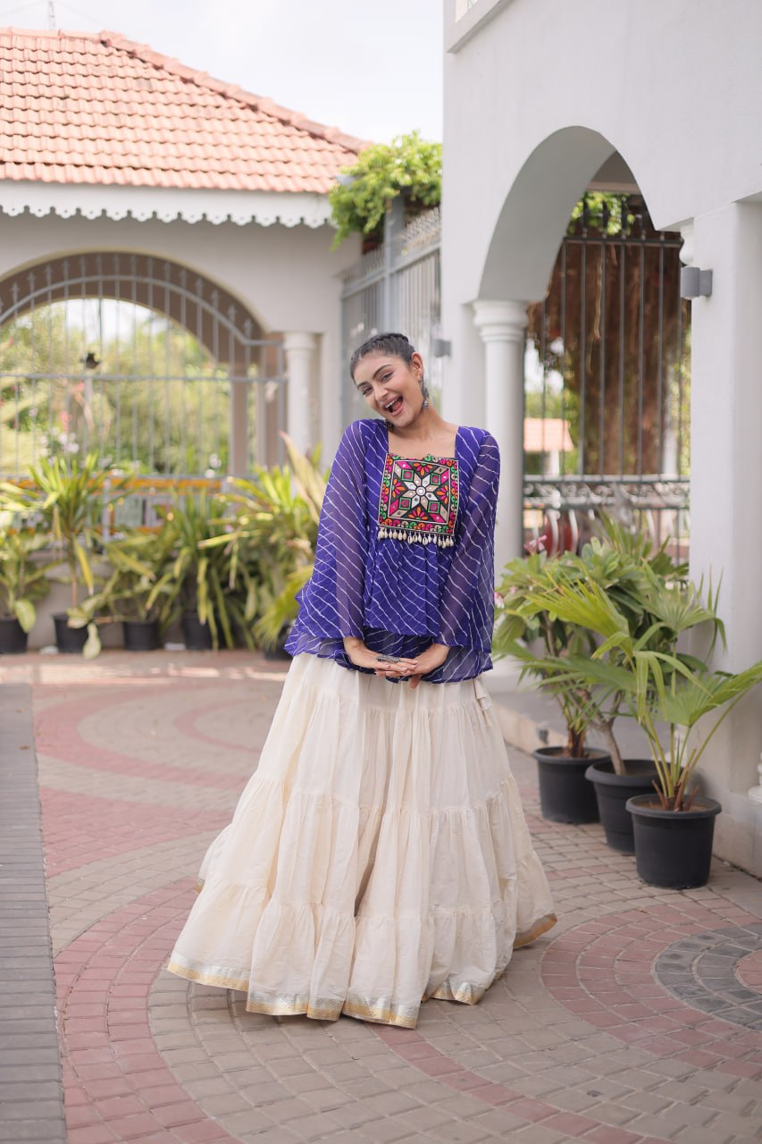 Navratri Kora Cotton Lehenga Choli with Laheriya Print Top