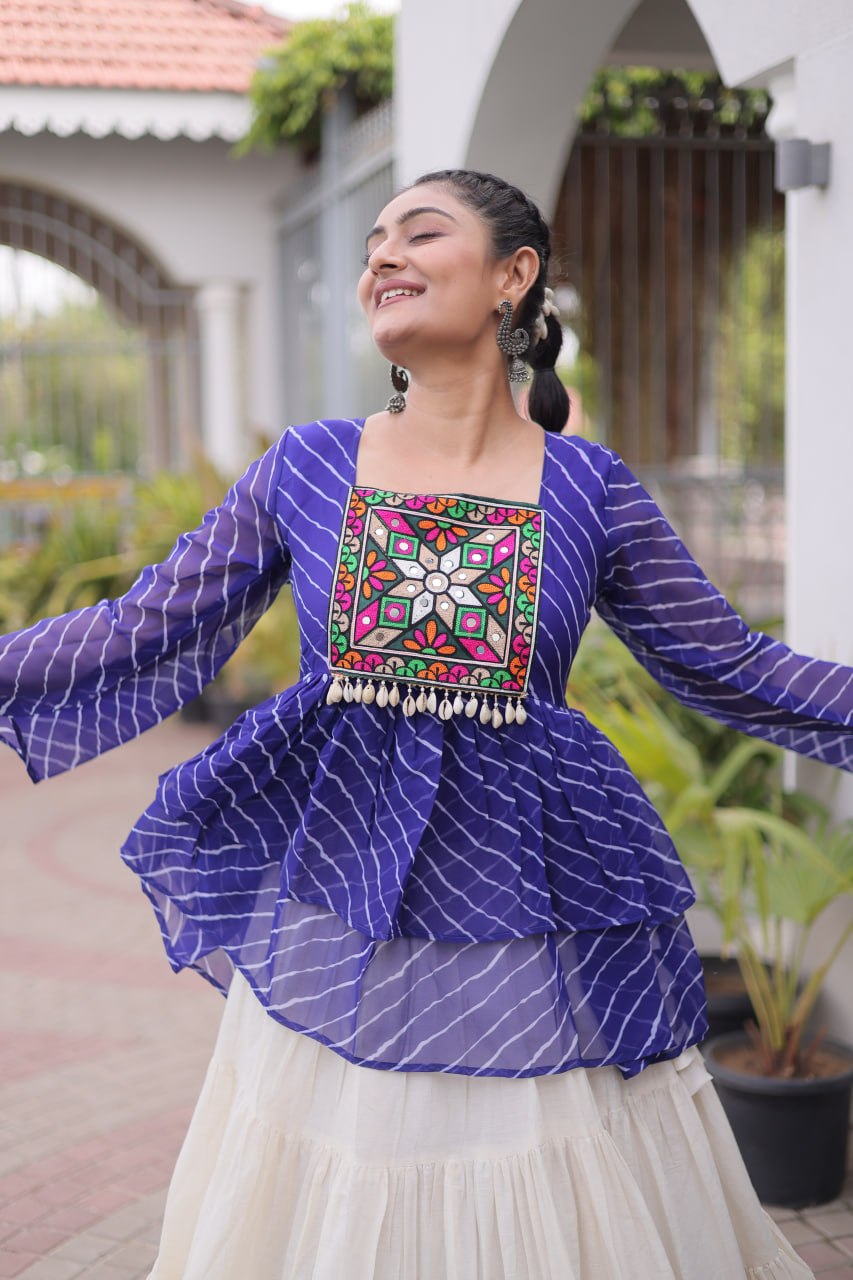 Navratri Kora Cotton Lehenga Choli with Laheriya Print Top