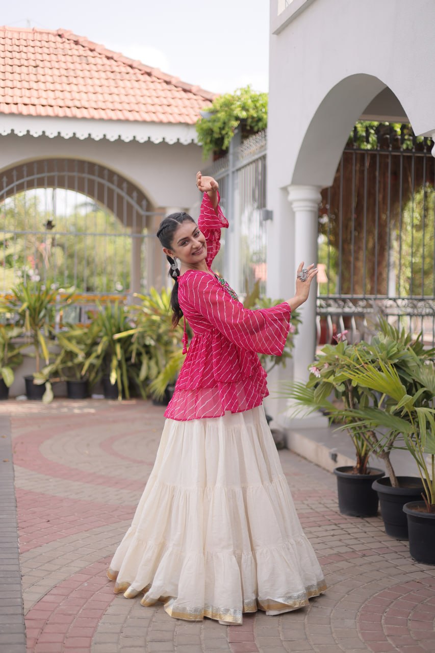 Navratri Kora Cotton Lehenga Choli with Laheriya Print Top