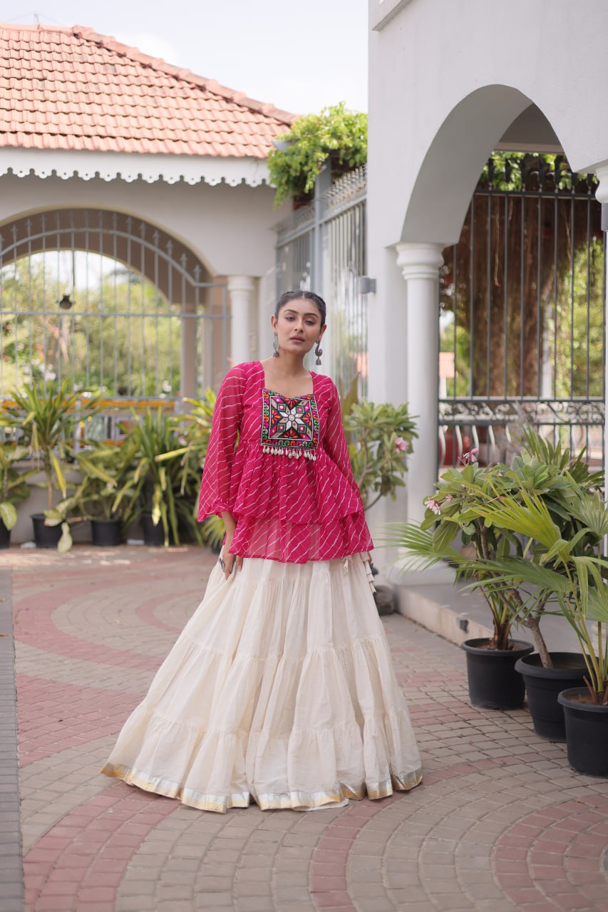 Navratri Kora Cotton Lehenga Choli with Laheriya Print Top