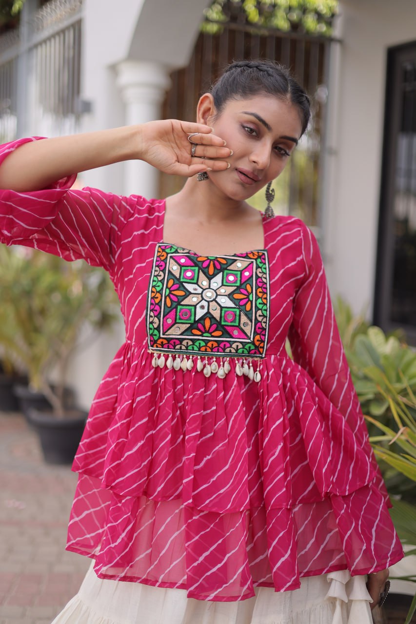 Navratri Kora Cotton Lehenga Choli with Laheriya Print Top