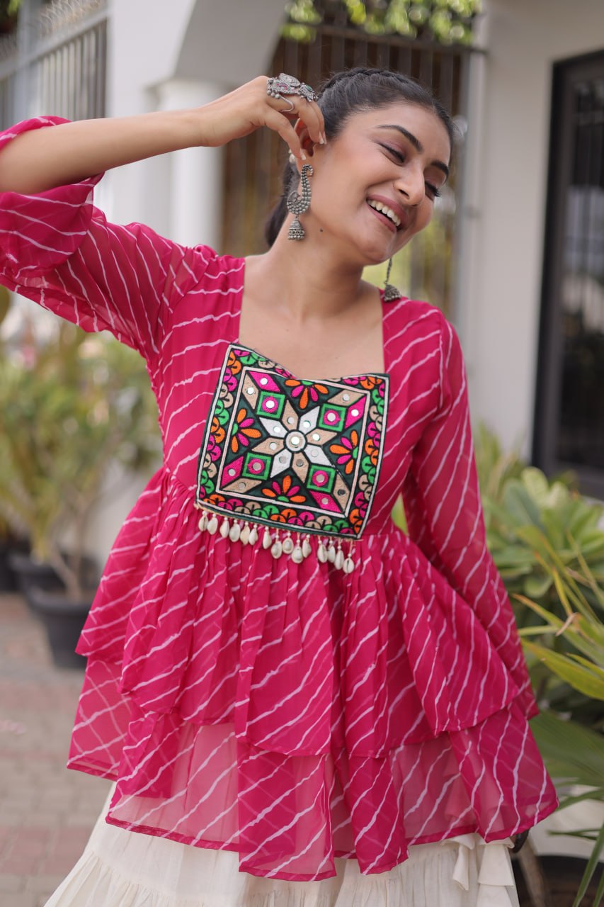 Navratri Kora Cotton Lehenga Choli with Laheriya Print Top