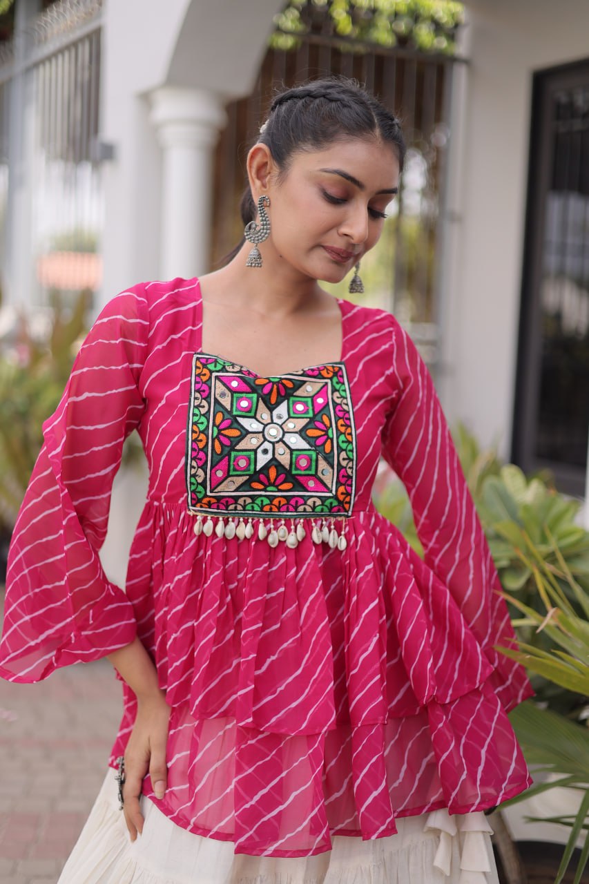 Navratri Kora Cotton Lehenga Choli with Laheriya Print Top