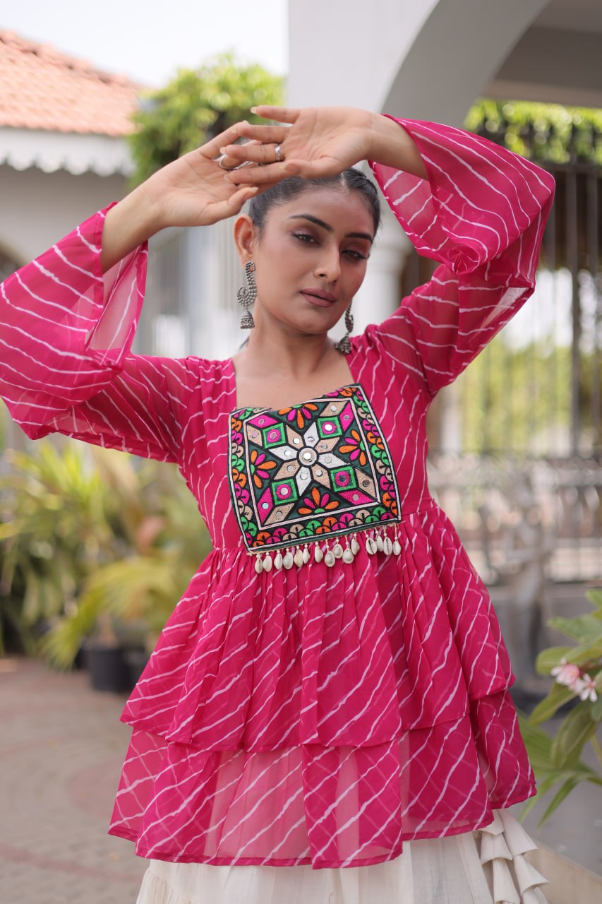 Navratri Kora Cotton Lehenga Choli with Laheriya Print Top