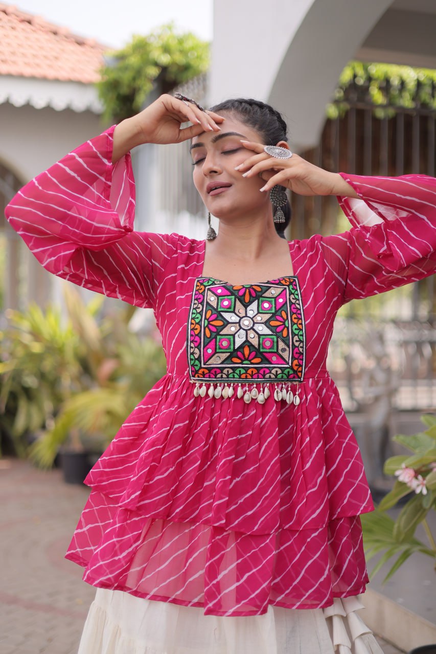 Navratri Kora Cotton Lehenga Choli with Laheriya Print Top