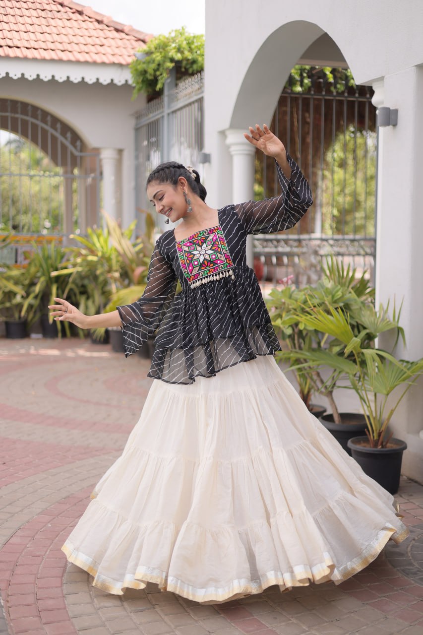 Navratri Kora Cotton Lehenga Choli with Laheriya Print Top