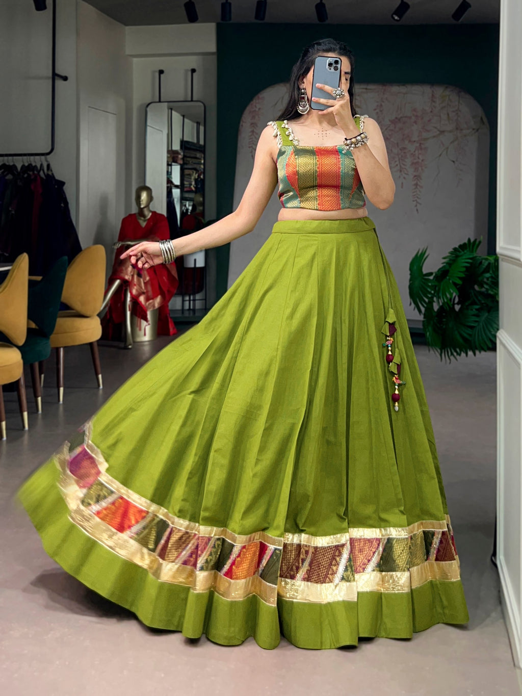 Navratri Raas Zari Lehenga Choli in Green