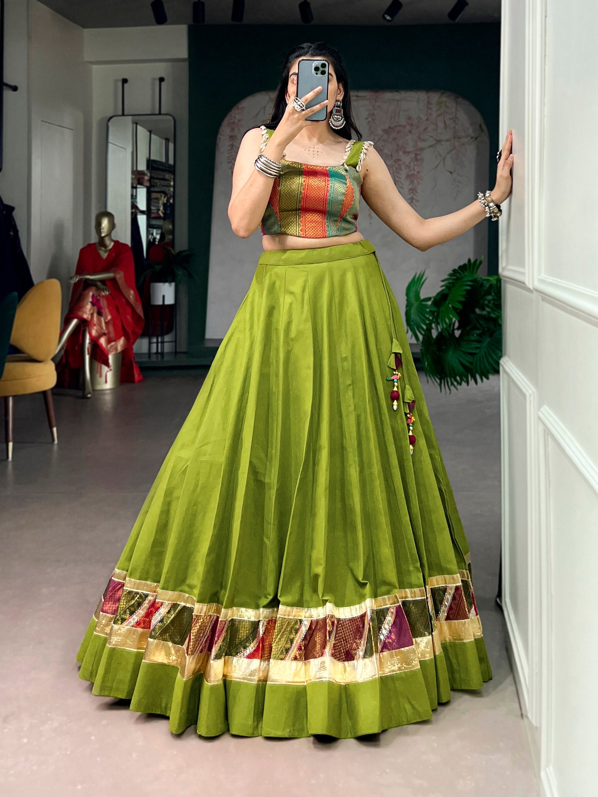 Navratri Raas Zari Lehenga Choli in Green