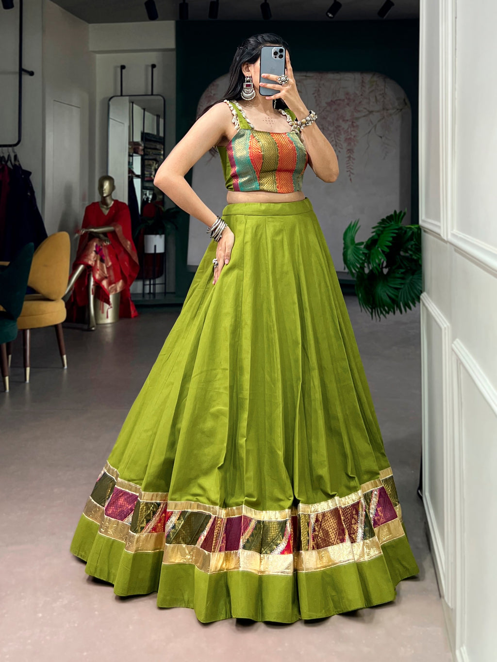 Navratri Raas Zari Lehenga Choli in Green