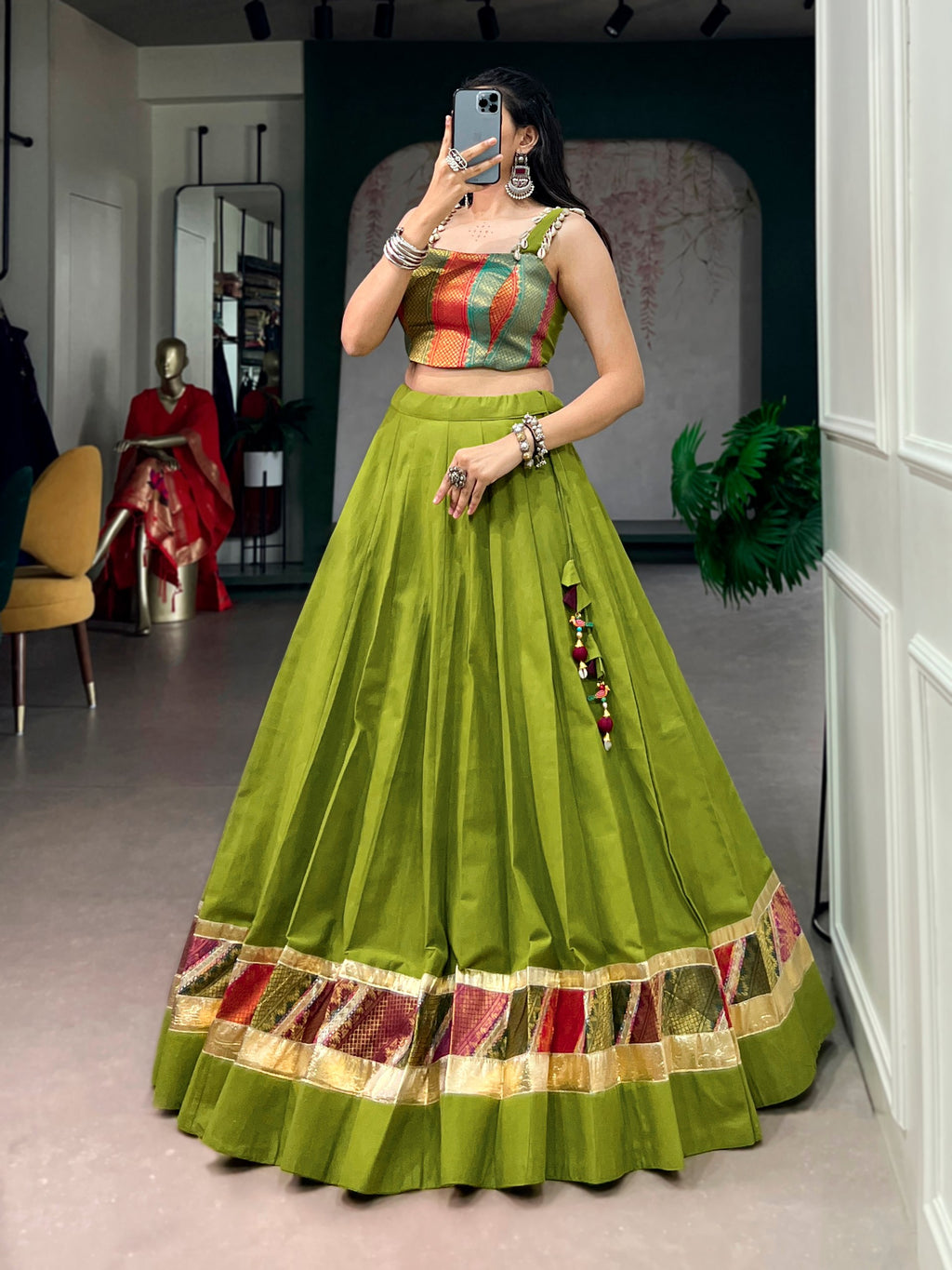 Navratri Raas Zari Lehenga Choli in Green