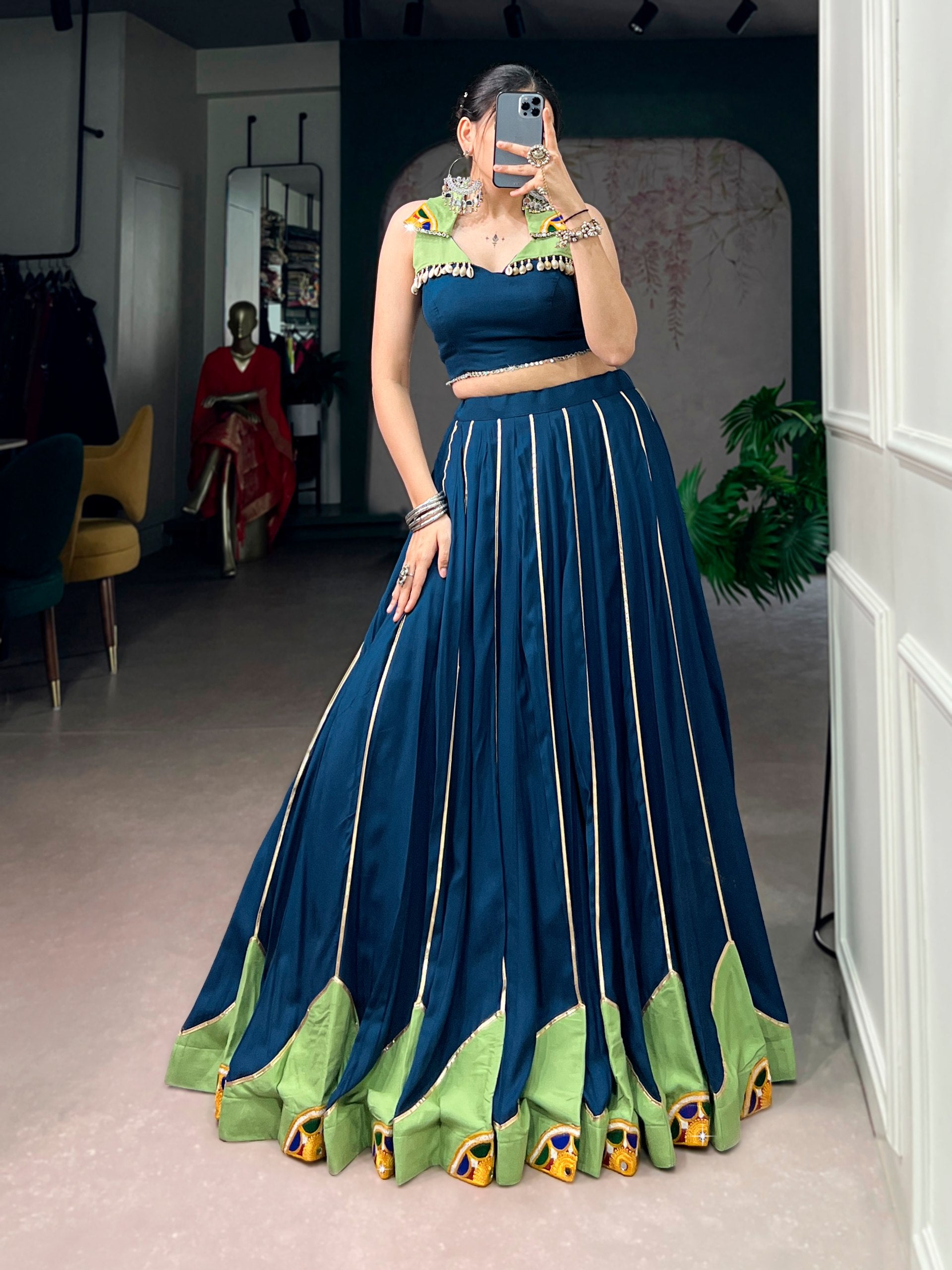 Navratri Rayon Lehenga Choli with Gamthi Work