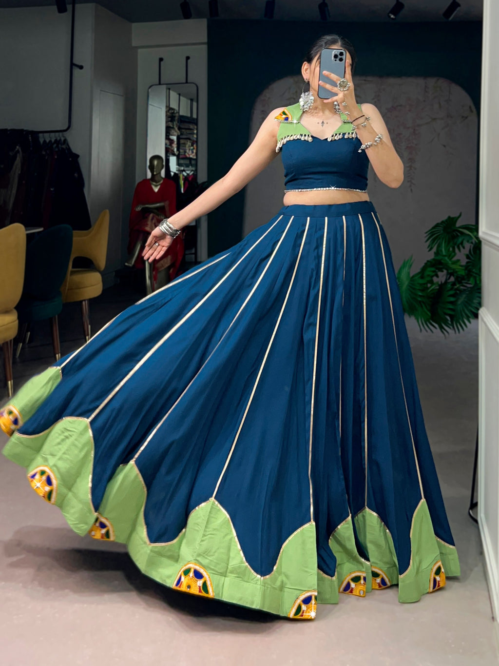 Navratri Rayon Lehenga Choli with Gamthi Work
