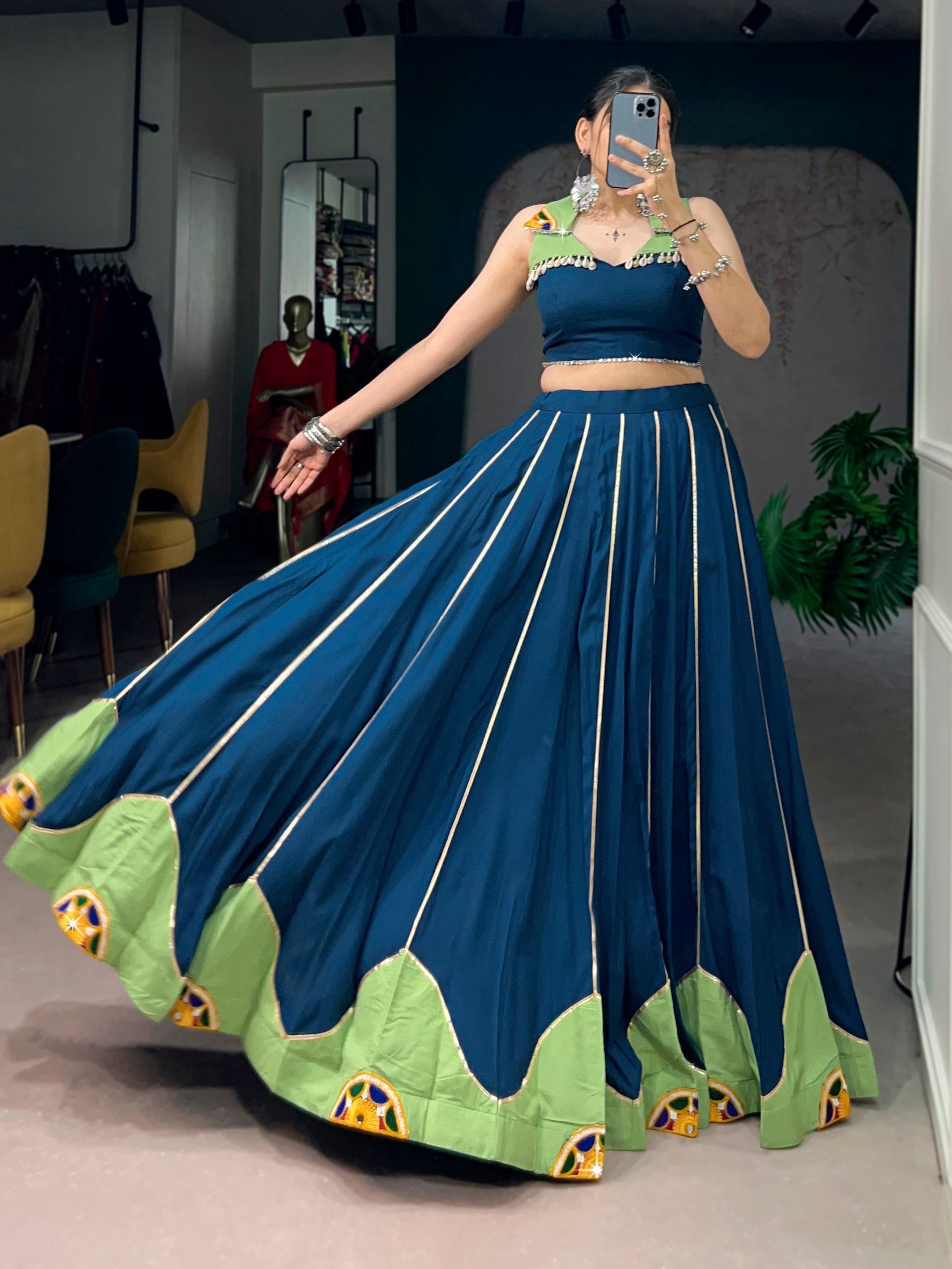 Navratri Rayon Lehenga Choli with Gamthi Work