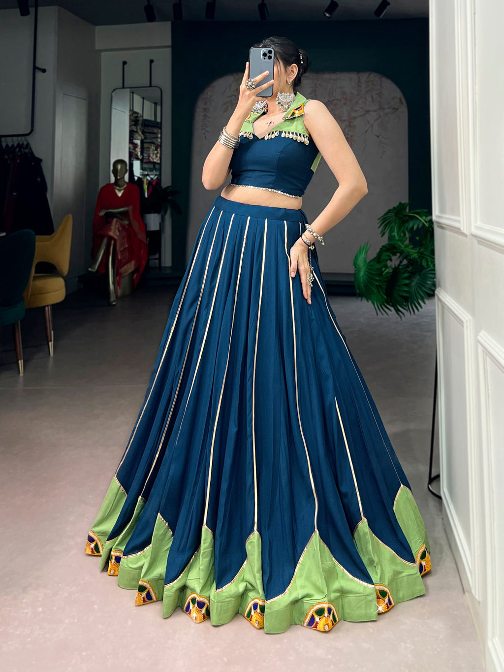 Navratri Rayon Lehenga Choli with Gamthi Work