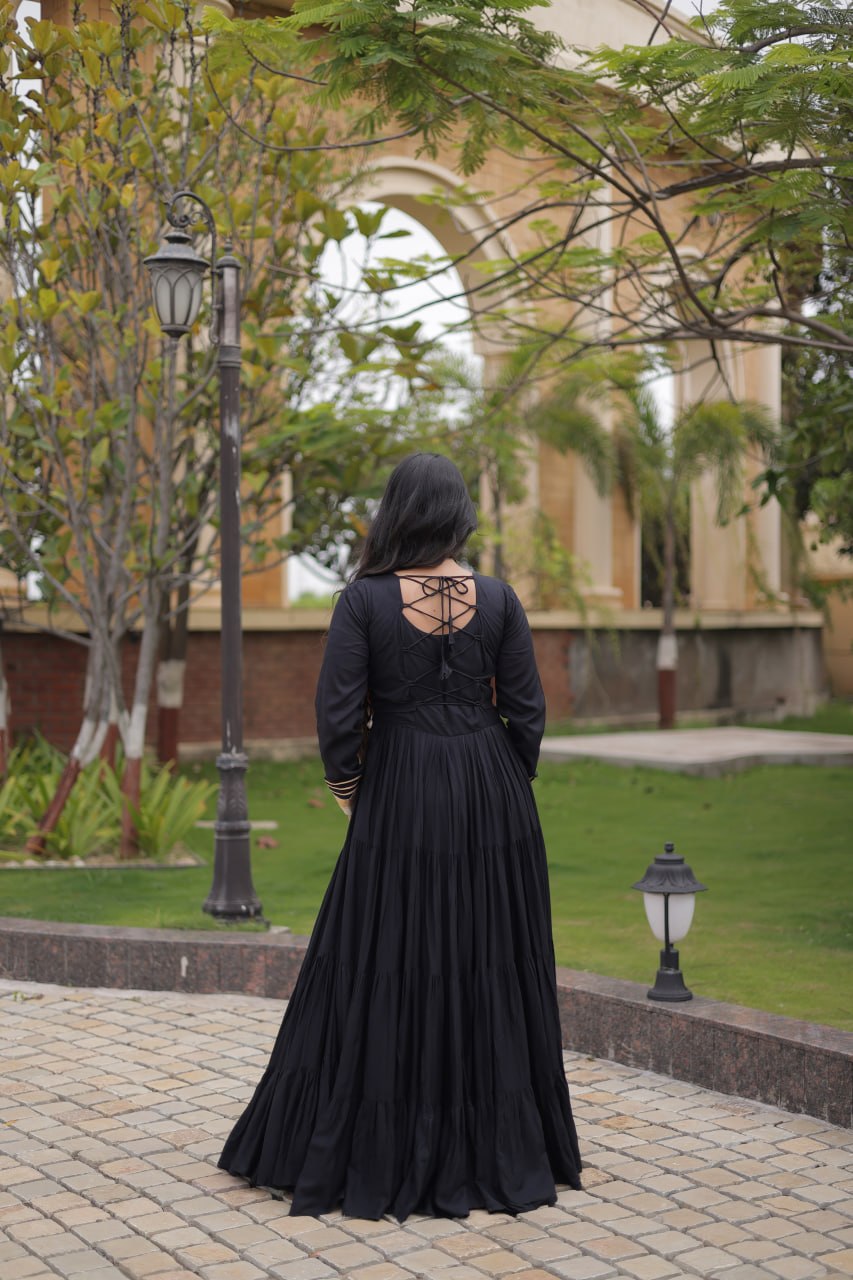 Navratri Reyon Gown with Thread and Mirror Work Blouse