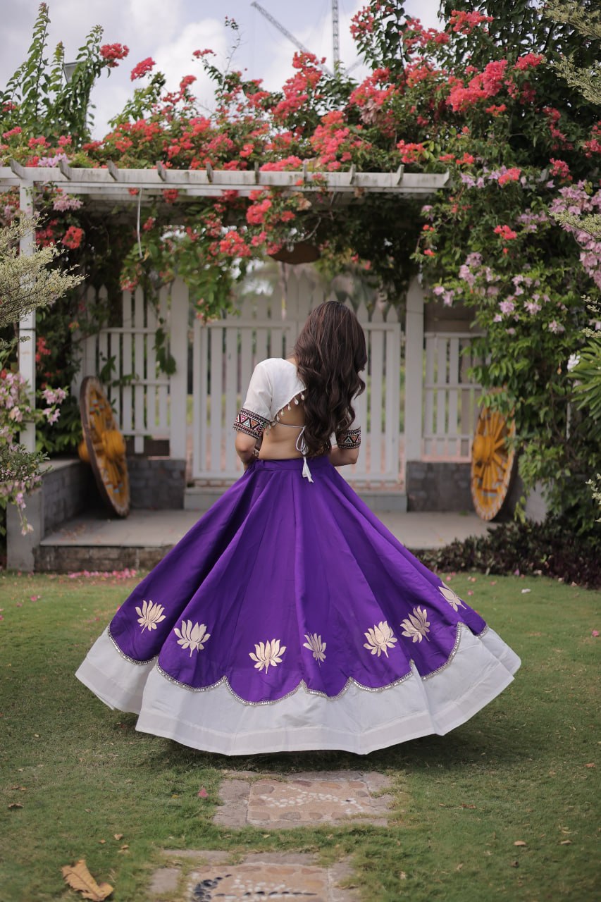 Navratri Roman Fabric Lehenga Choli with Kutchi Gamthi Embroidery