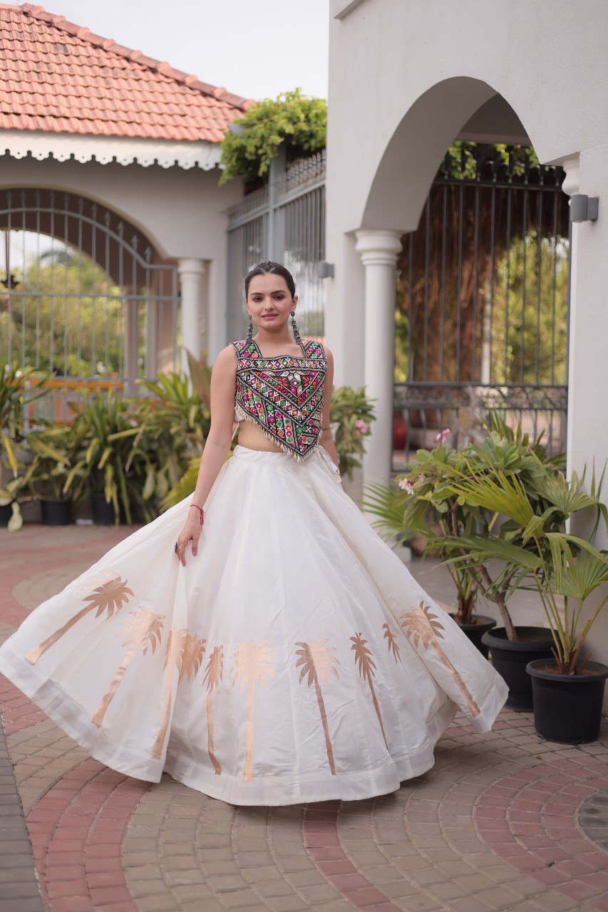 Navratri Roman Silk Lehenga Choli with Kutchi Gamthi Embroidery