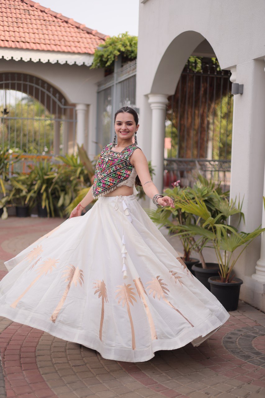 Navratri Roman Silk Lehenga Choli with Kutchi Gamthi Embroidery