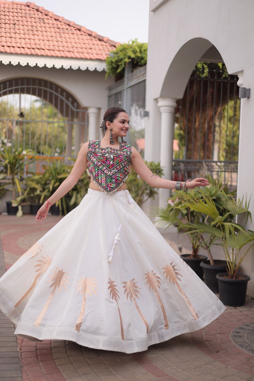 Navratri Roman Silk Lehenga Choli with Kutchi Gamthi Embroidery