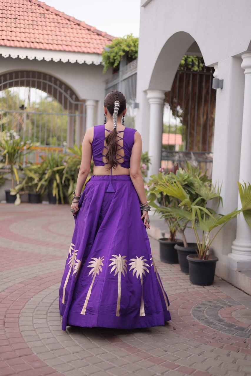 Navratri Roman Silk Lehenga Choli with Kutchi Gamthi Embroidery