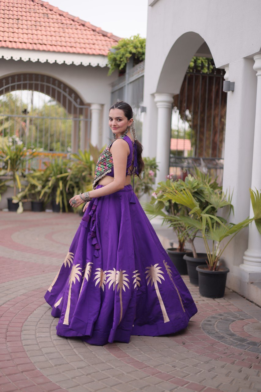 Navratri Roman Silk Lehenga Choli with Kutchi Gamthi Embroidery