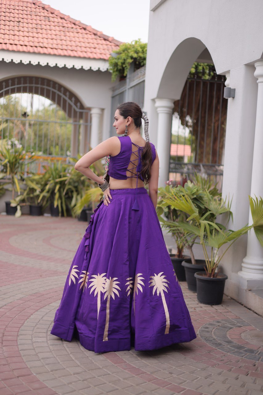 Navratri Roman Silk Lehenga Choli with Kutchi Gamthi Embroidery