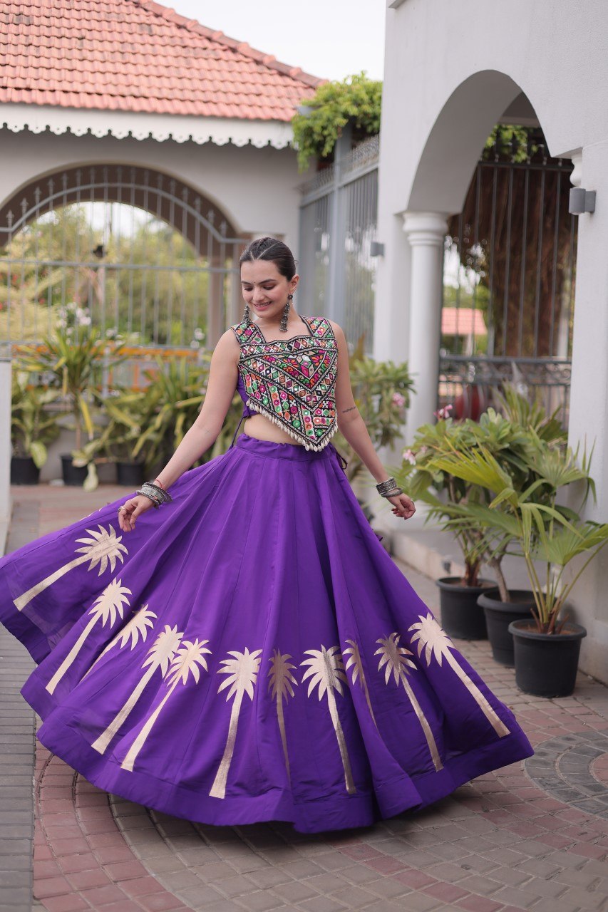 Navratri Roman Silk Lehenga Choli with Kutchi Gamthi Embroidery