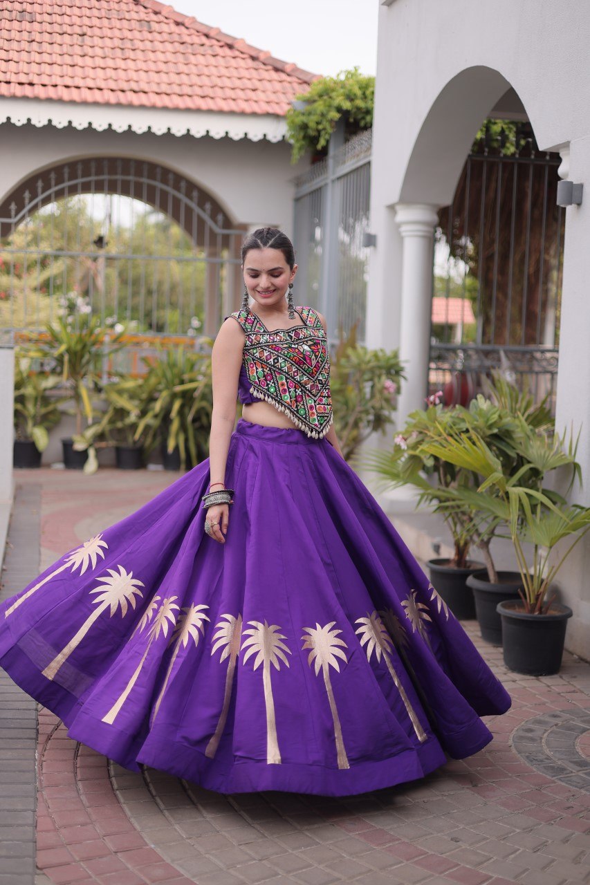 Navratri Roman Silk Lehenga Choli with Kutchi Gamthi Embroidery