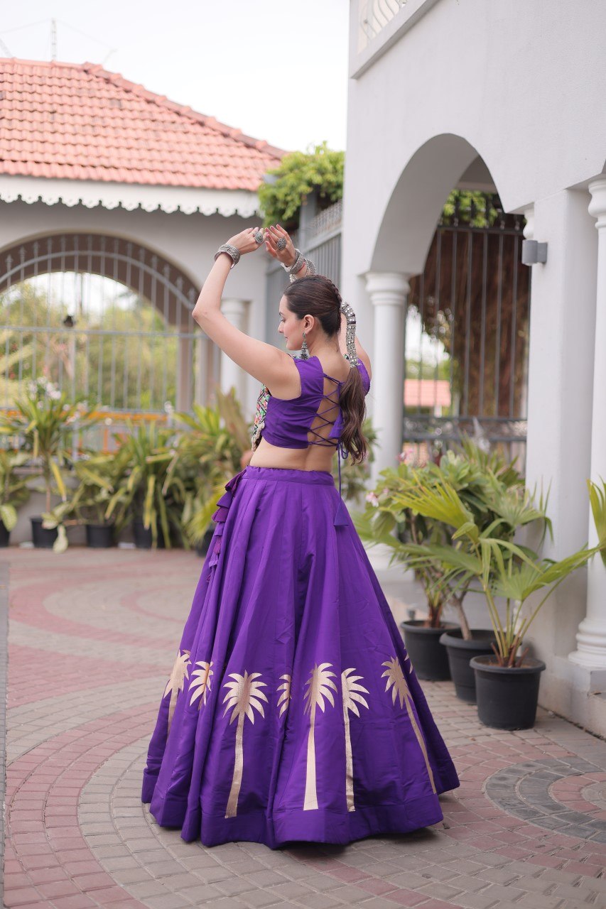 Navratri Roman Silk Lehenga Choli with Kutchi Gamthi Embroidery
