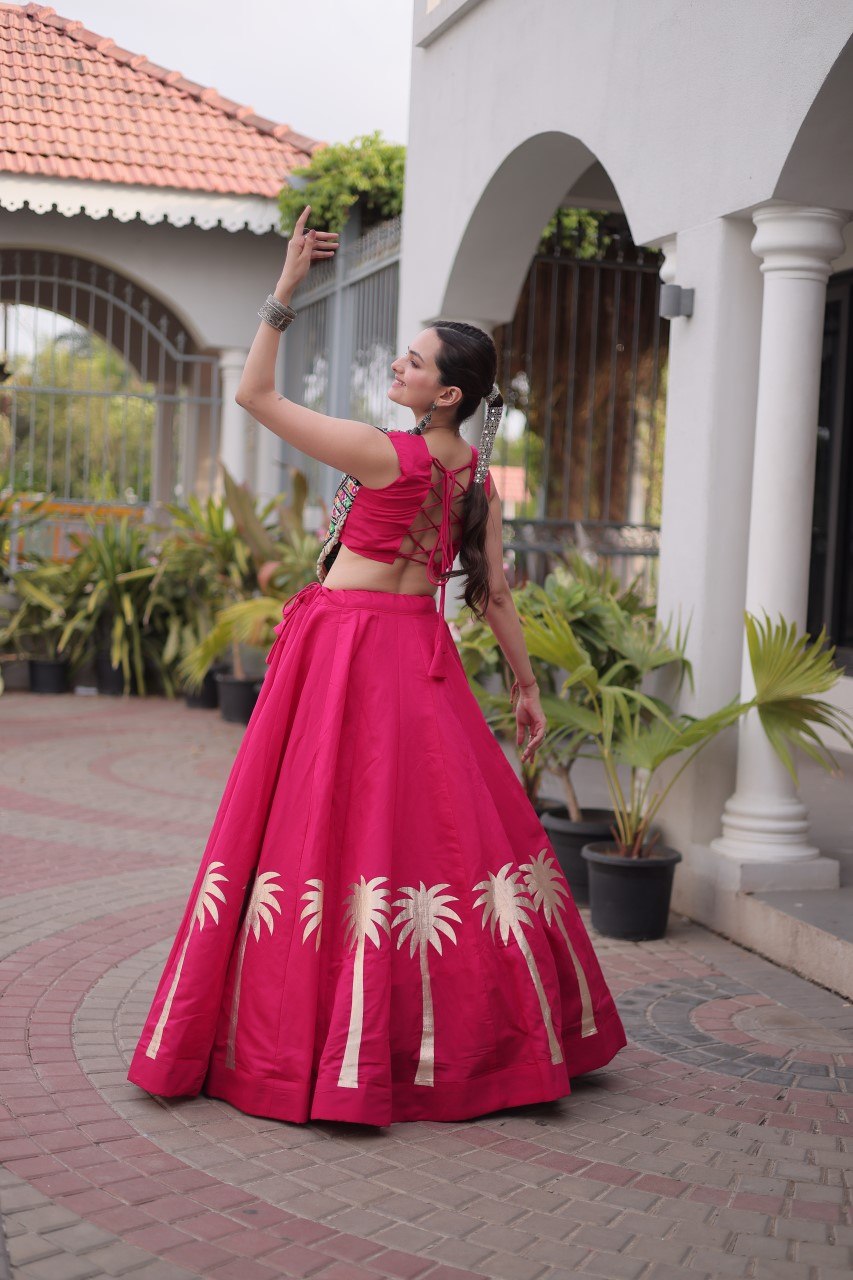Navratri Roman Silk Lehenga Choli with Kutchi Gamthi Embroidery
