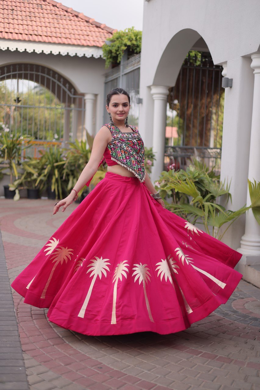 Navratri Roman Silk Lehenga Choli with Kutchi Gamthi Embroidery